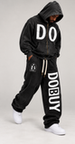 DOBUY VINTAGE WASHED ZIP-UP SWEATSUIT — BLACK/WHITE