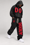 DOBUY VINTAGE WASHED ZIP-UP SWEATSUIT — BLACK/WHITE