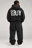 DOBUY VINTAGE WASHED ZIP-UP SWEATSUIT — BLACK/WHITE