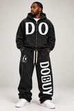 DOBUY VINTAGE WASHED ZIP-UP SWEATSUIT — BLACK/WHITE